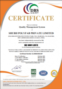 ISO Certificate of shubh polyfab pvt limited